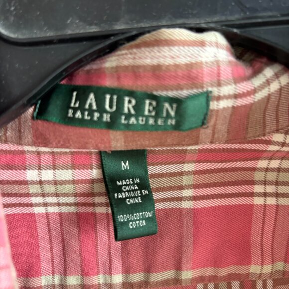LAUREN RALPH LAUREN WOMENS ROSE AND BROWN STRIPED BUTTON DOWN SHIRT M - Picture 2 of 2